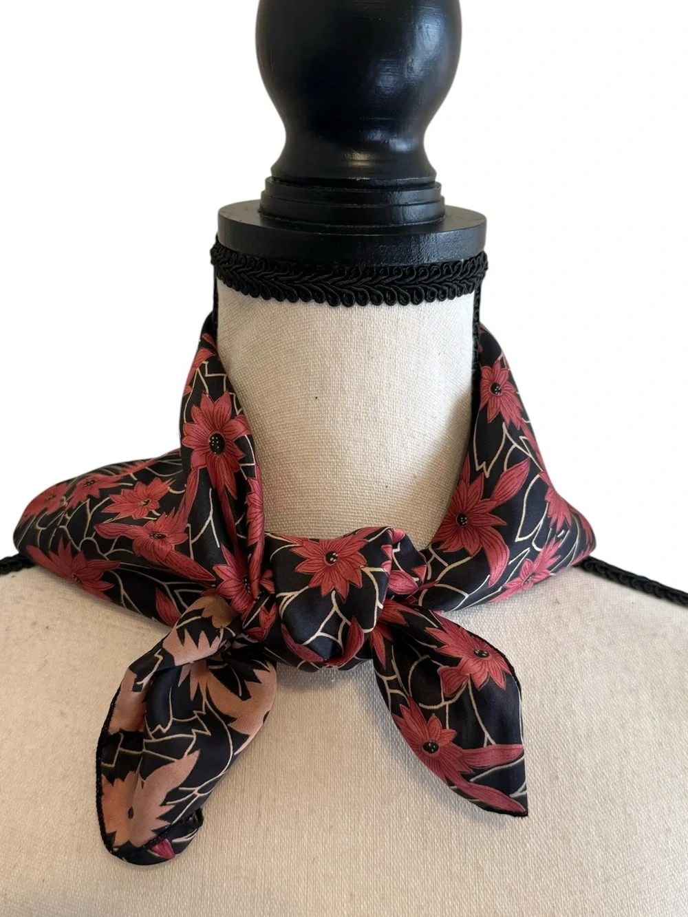Black Floral Silk Scarf with Floral Print